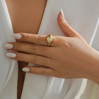 Exaggerated Big Hollow Out Geometric Oval Rings for Women Creative Adjustable Finger Matte Rings Fashion Statement Jewelry Girls