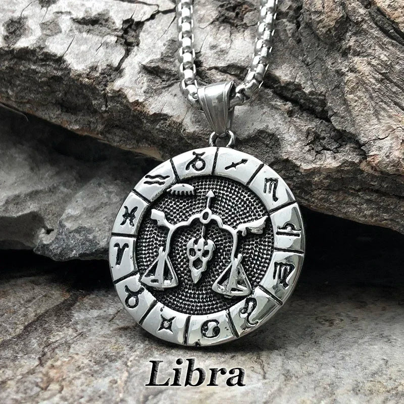 12 Constellation Zodian Signs Pendants Unique Design Horoscope Two-Sided Pendant Necklace for Men Women Jewelry Birthday Gifts