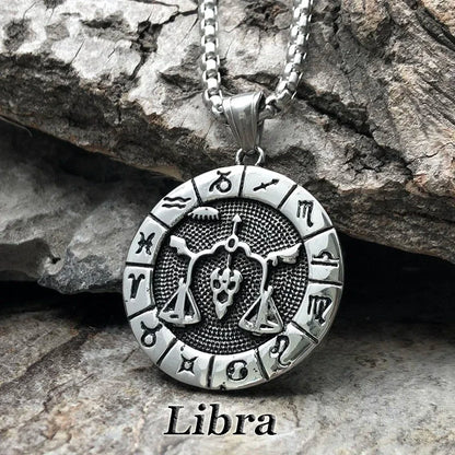 12 Constellation Zodian Signs Pendants Unique Design Horoscope Two-Sided Pendant Necklace for Men Women Jewelry Birthday Gifts