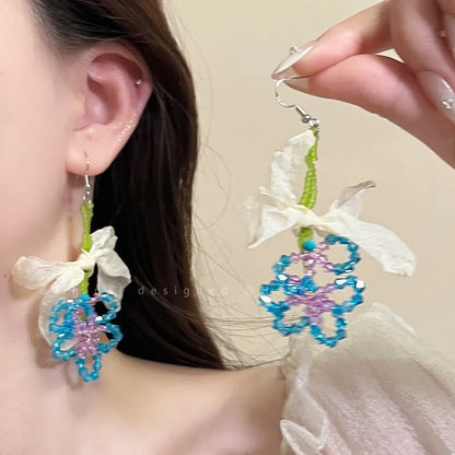 New Colorful Sun Flower Raffia Bead Earrings For Women Girl Handmade Bohemian Rattan Knit Earrings Summer Party Jewelry Gifts