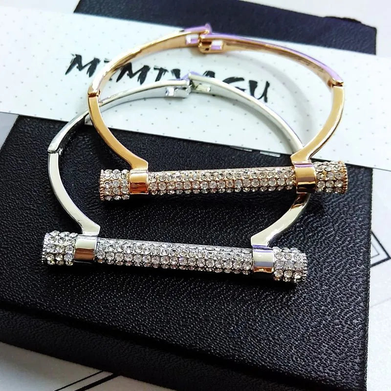 Famous  Luxury Full Crystal  Cuff Bracelets Bangle  For Women Rhinestones   Arm  Jewelry