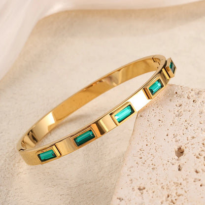Yupsk New Green Crystal Zircon Five-leaf Flower Series Bracelet 316L Stainless Steel Open Bangle Bracelets Women Jewelry Gift