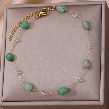 Anklets for Women Stainless Steel Stone Beaded Chain Anklet Summer Beach Accessories Boho Leg Bracelets Jewelry Tobilleras Mujer