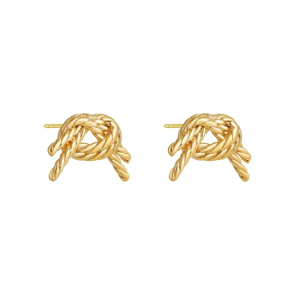 Retro Gold Plated Stainless Steel Texture Earrings for Women Circle Twist Geometric Statement Ear Stud Fashion Jewelry Bijoux