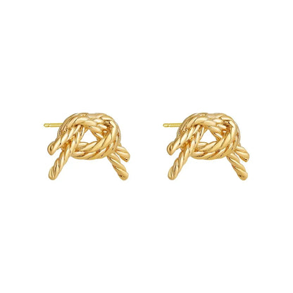 Retro Gold Plated Stainless Steel Texture Earrings for Women Circle Twist Geometric Statement Ear Stud Fashion Jewelry Bijoux