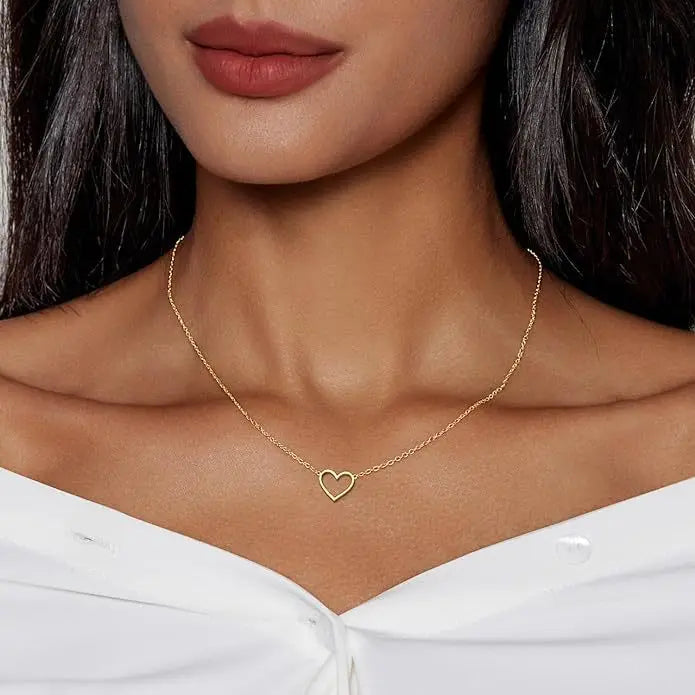 LATS Hollow Love Heart Pendant Necklaces for Women Men Couple 18K Gold Plated Stainless Steel Clavicle Chain Minimalist Jewelry