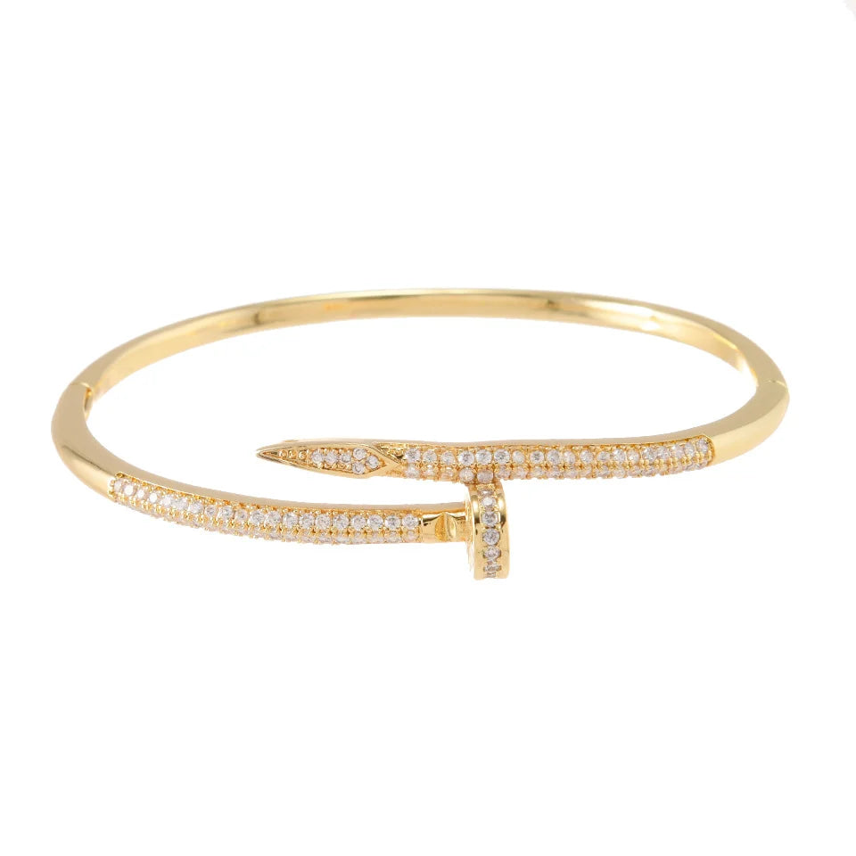 Classic Woman's Nail Shaped Open Bracelet Luxurious Gold Color Sparking Zircon Bracelet For Fashion - forward Events