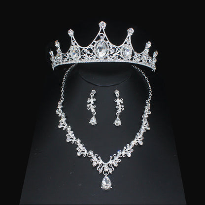 Luxury Crystal Wedding Bridal Jewelry Sets Women/Girl Gold Color Tiara/Crown Earrings Choker Necklace Bride Jewelry Set