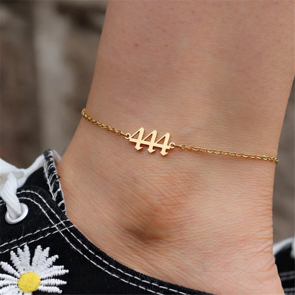 111 222 333 444 555 666 777 888 999 Angel Number Anklets For Women Stainless Steel Leg Bracelet Beach Foot Goth Jewelry BFF Gift