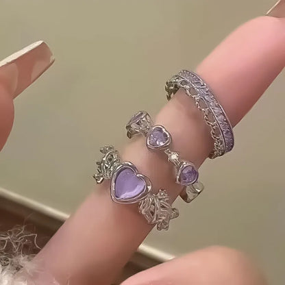 LATS 2PCS Crystal Crown Adjustable Ring Irregular Geometry Vintage Rings Set for Women Girls New Fashion Jewelry