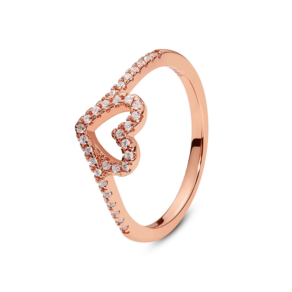 Original 925 Sterling Silver Rings For Women Love Heart Crown Wishbone Engagement Wedding Ring Rose Gold Luxury Jewelry Gift