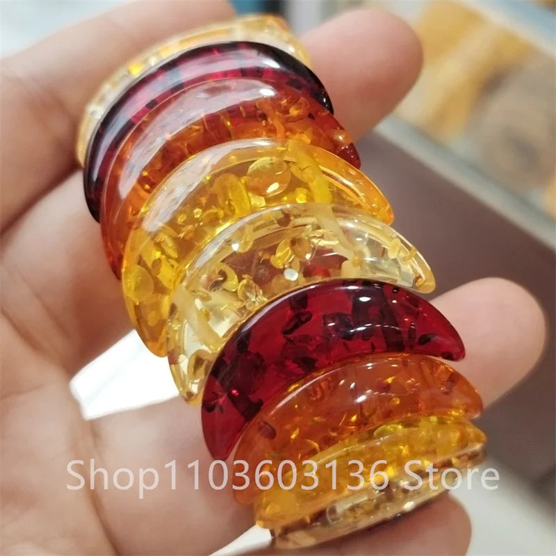 Natural Colorful Amber Bracelet Women Healing Gemstone Fine Jewelry Genuine Baltic Flower Ambers Square Beads Bracelets Bangles