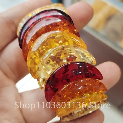 Natural Colorful Amber Bracelet Women Healing Gemstone Fine Jewelry Genuine Baltic Flower Ambers Square Beads Bracelets Bangles