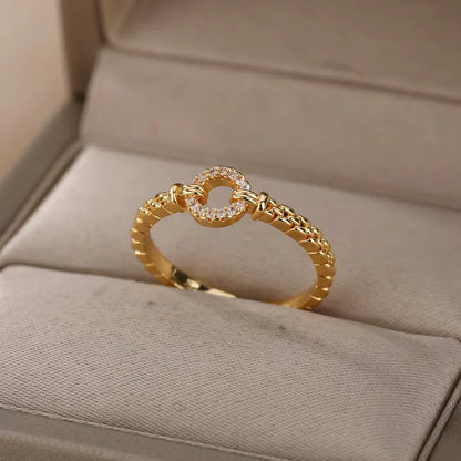 Zircon Round Rings For Women Punk Rock Chain Esthetics Open Adjusted Ring Accessories Finger Jewelry Dainty Gift Bijoux Femme