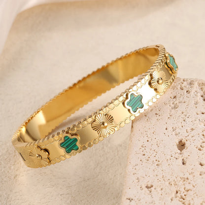 Yupsk New Green Crystal Zircon Five-leaf Flower Series Bracelet 316L Stainless Steel Open Bangle Bracelets Women Jewelry Gift