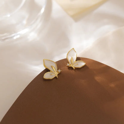 New Fashion Enamel Butterfly Stud Earrings Women Personality Beautiful Golden Rimmed Crystal Butterflies Earrings Jewelry Gift