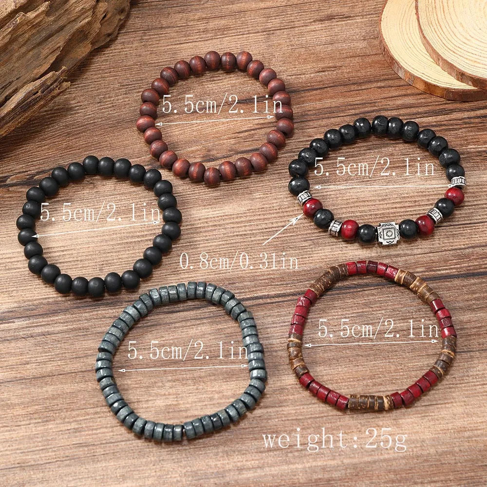 Bracelet For Men New Retro Style Cross Black Wooden Beads Coconut Shell Multi-piece Set Of Personality Bracelet