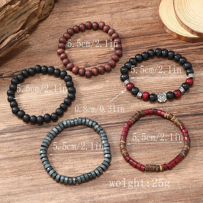 Bracelet For Men New Retro Style Cross Black Wooden Beads Coconut Shell Multi-piece Set Of Personality Bracelet