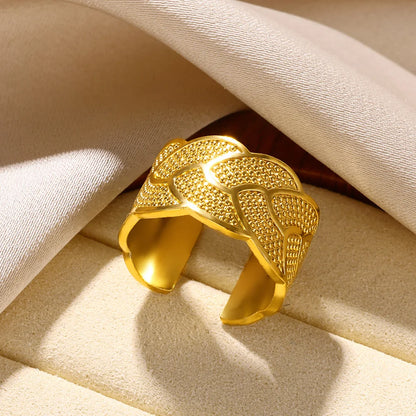 Stainless Steel Rings for Women Gold Color Couple Jewelry Aesthetic Accessorie Adjustable Punk Embossed Hollow Ring