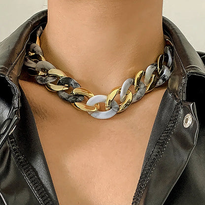 Simple Exaggerated Necklace Lady 4 Color Hip Hop Distorted Thick CCB Chain Creative Necklaces Fashion Glamour Girl Jewelry Gift