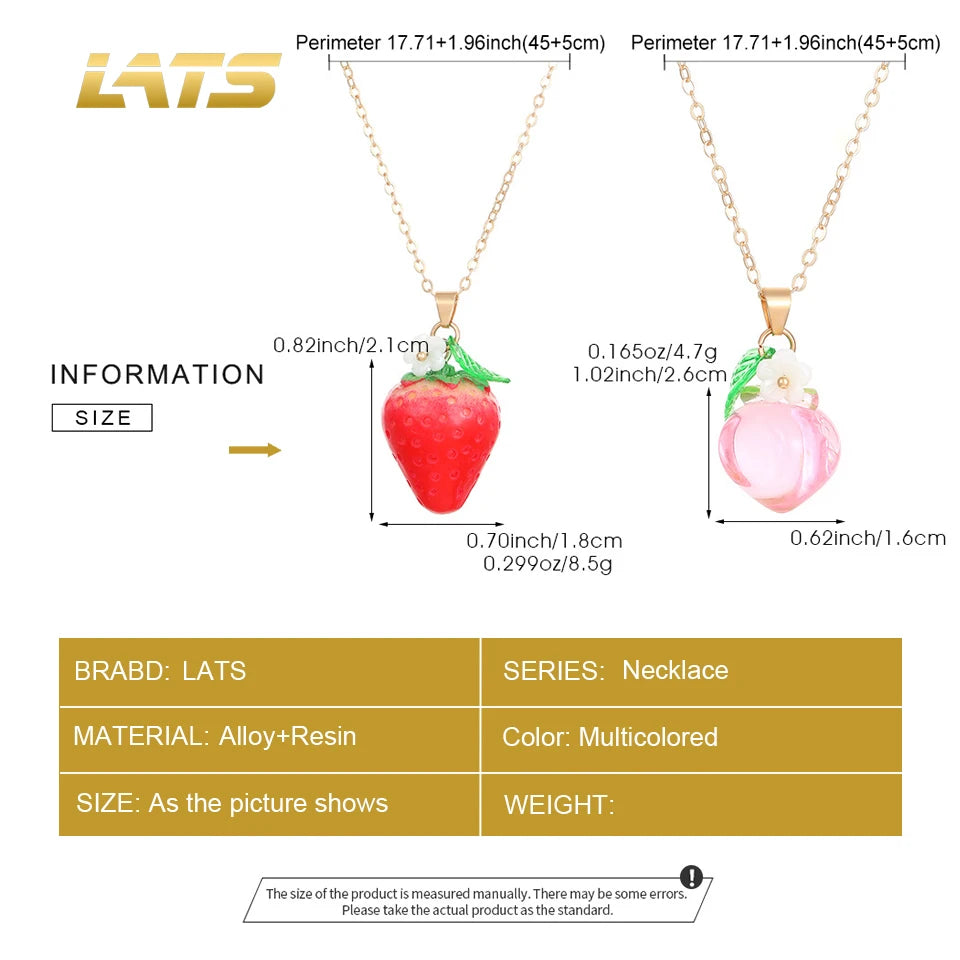 LATS Cute Sweet Strawberry Necklace for Women Fashion Versatile Peach Clavicle Chain 2025 Spring Summer New Fruit Accessories