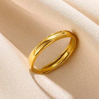 Stainless Steel Rings for Women Gold Color Couple Jewelry Aesthetic Accessorie Adjustable Punk Embossed Hollow Ring