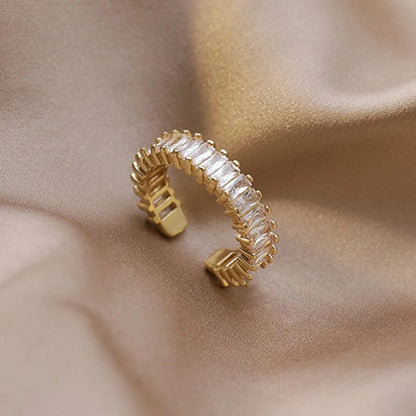 Trendy Gold Color Double Layer Cross Rings For Women Shiny Zircon Geometric Open Adjustable Finger Ring Party Wedding Jewelry
