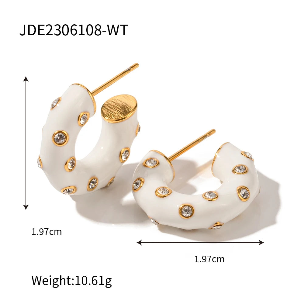 Uworld Fashion Trend 18K Gold Color Plated Stainless Steel Pink Drip Oil Flower Earrings Geometric Ear Studs Women's Accessories