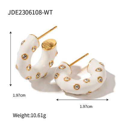Uworld Fashion Trend 18K Gold Color Plated Stainless Steel Pink Drip Oil Flower Earrings Geometric Ear Studs Women's Accessories