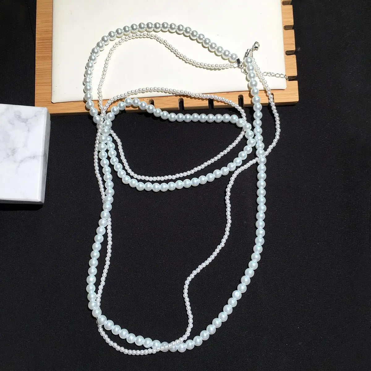 New Pearl Necklace Women Long Dress Accessories Double Layered Sweater Chain Light Luxury Necklace N1373