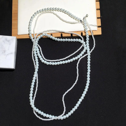 New Pearl Necklace Women Long Dress Accessories Double Layered Sweater Chain Light Luxury Necklace N1373