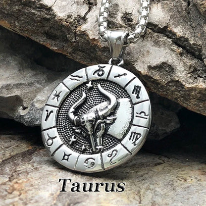 12 Constellation Zodian Signs Pendants Unique Design Horoscope Two-Sided Pendant Necklace for Men Women Jewelry Birthday Gifts