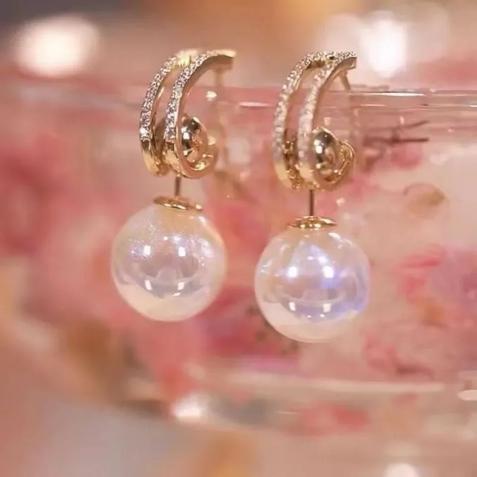 Fashion Gold Color Pearl Irregular for Women Korean Design Rhinestone Round Geometric Earring Trendy Party Girls Gifts Jewelry