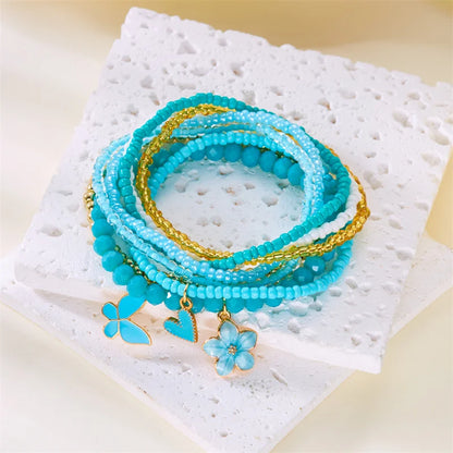 9 Pcs Bohemian Butterfly Flower Beaded Bracelet for Women Handmade Rice Beads Stacked Bracelet Bangles Set Girls Party Jewelry