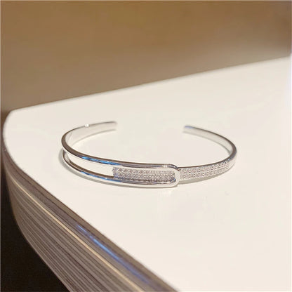 Silver Plated Micro Zircon Open Bangle For Women 2023 Korean Simple Design Hollow Versatile Bracelet Wedding Jewelry Party Gift