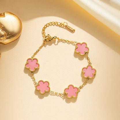 IFYOUOO Stainless Steel Bracelet Double Sided Bracelets Five Leaf Petals Flower Gold Plated Clover Women Fashion Jewely