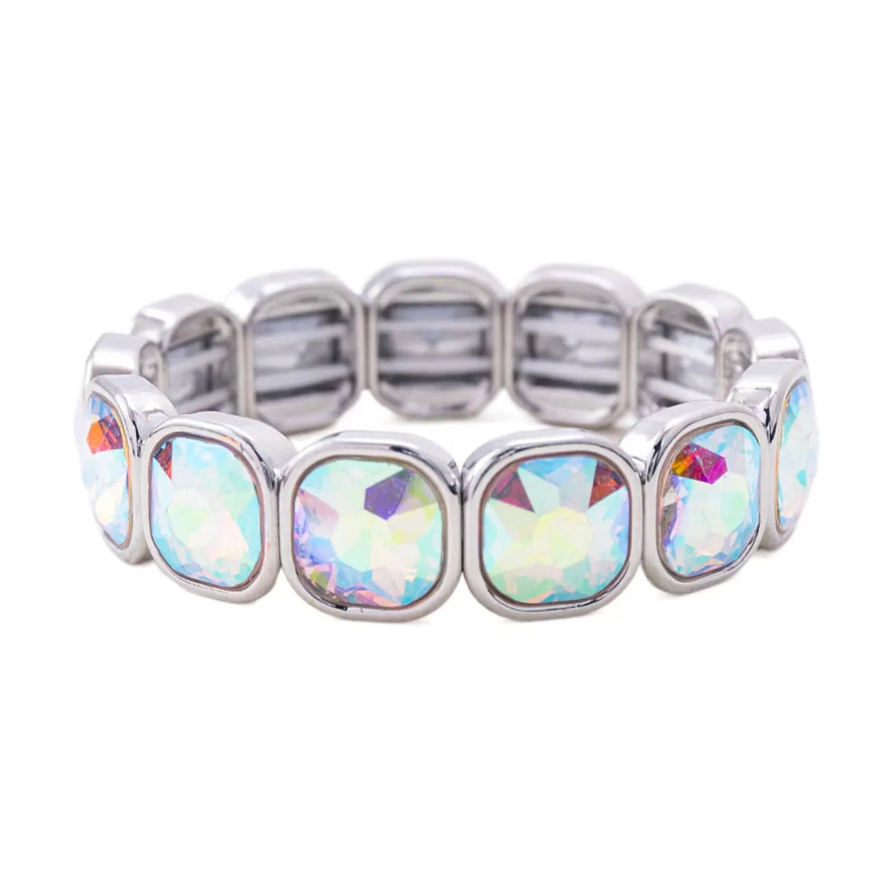 Boho Style Fashionable Light Luxury Square Beaded Inlaid Crystal Elastic Rope Bracelet Women's Jewelry