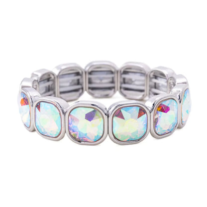 Boho Style Fashionable Light Luxury Square Beaded Inlaid Crystal Elastic Rope Bracelet Women's Jewelry