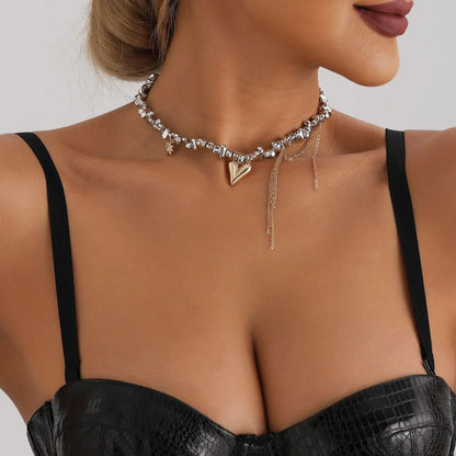 LATS Heart Beaded Necklace Women Boho Crystal Class Gravel Clavicle Chain Cool Y2K Choker Exquisite Fashion Jewelry