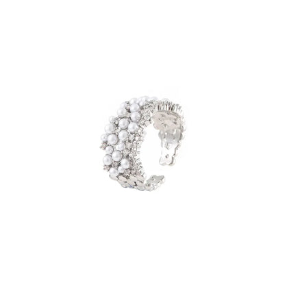 925 Sterling Silver Zircon Pearl Round Rings for Women Minimalist Trendy Light Luxury Fine Jewelry Opening Accessories