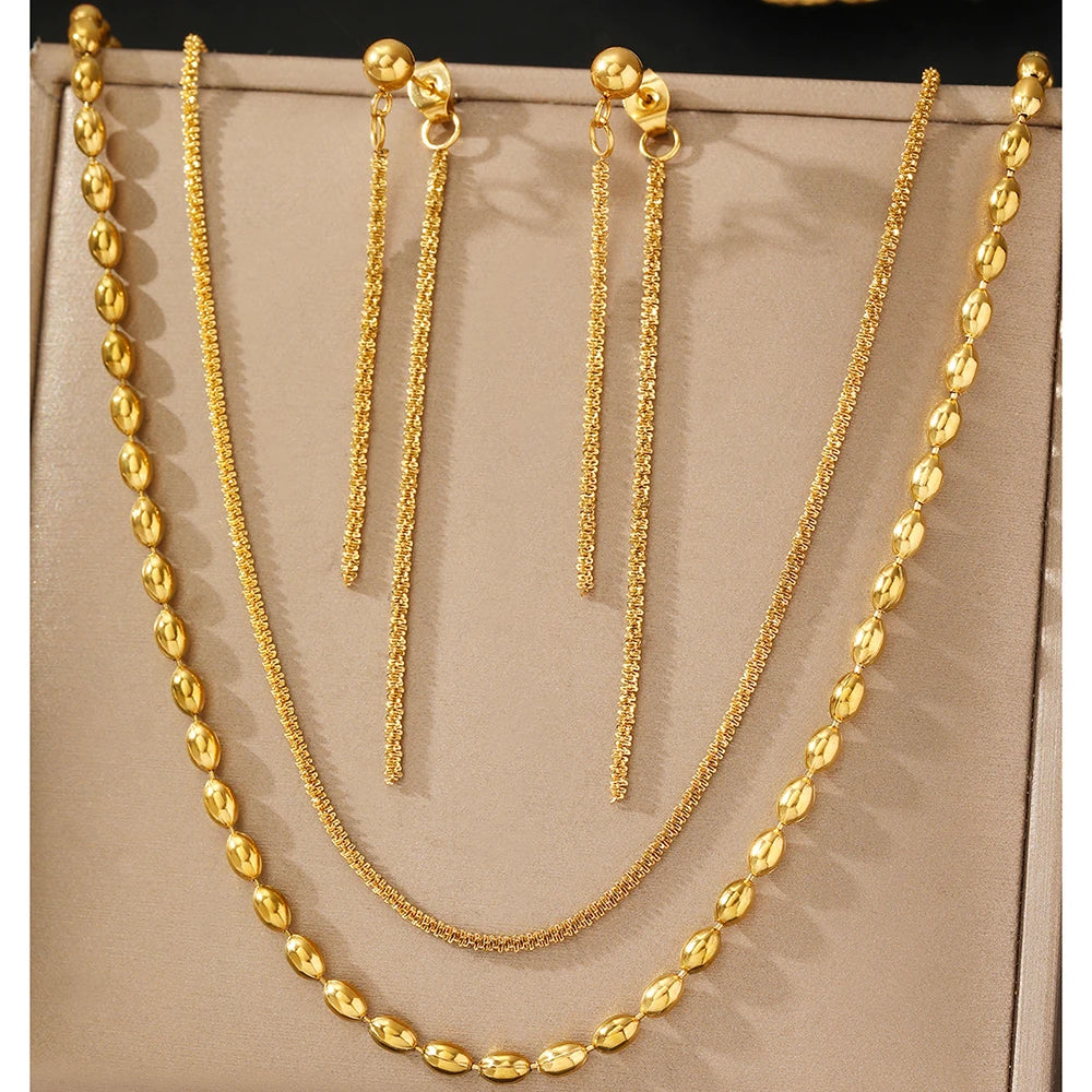 Stainless Steel Jewelry Set Earrings Necklace Set Beads Necklace Hanging Chain Earrings Jewelry Set For Women Jewelry Party Gift