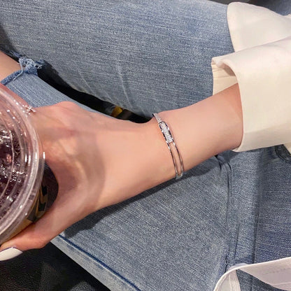 Silver Plated Micro Zircon Open Bangle For Women 2023 Korean Simple Design Hollow Versatile Bracelet Wedding Jewelry Party Gift