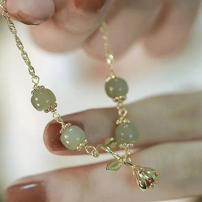 Korean Light Luxury Tulip Flower Bracelet For Women Shiny Zircon Opal Pearl Beaded Rose Adjustable Charm Bracelet Trendy Jewelry