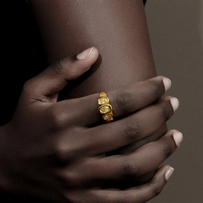 E.B.belle High Quality Geometric Clear Zircon Ring Classic Style18k Gold Plated Popular Jewelry Charm Hypoallergenic