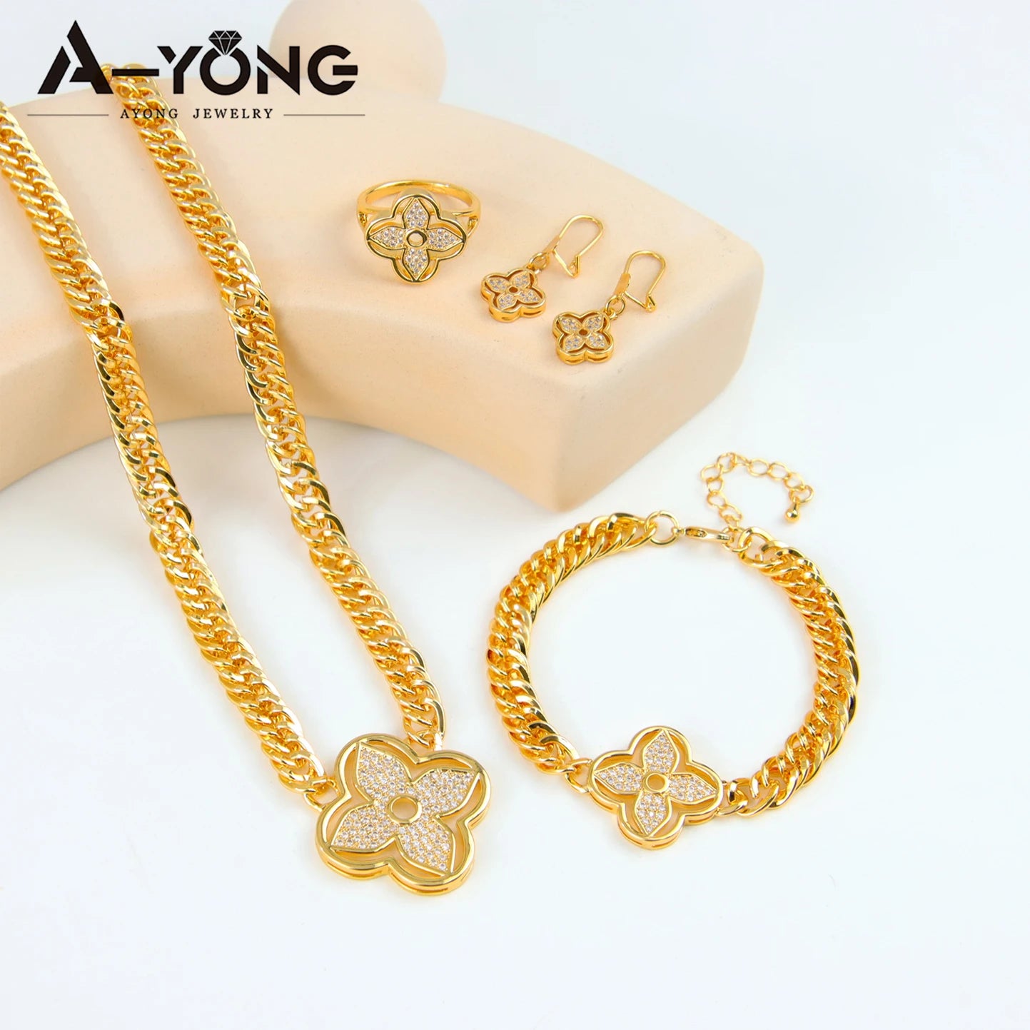 Italian Jewelry Set 21k Gold Plated Zircon Dubai Luxury Necklace Bracelet Earrings Ring Sets Women Wedding Birthday Party Gifts
