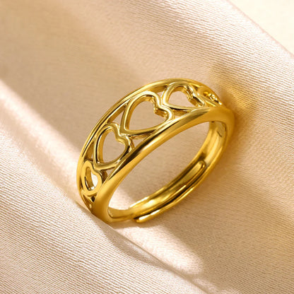 Stainless Steel Rings for Women Gold Color Couple Jewelry Aesthetic Accessorie Adjustable Punk Embossed Hollow Ring