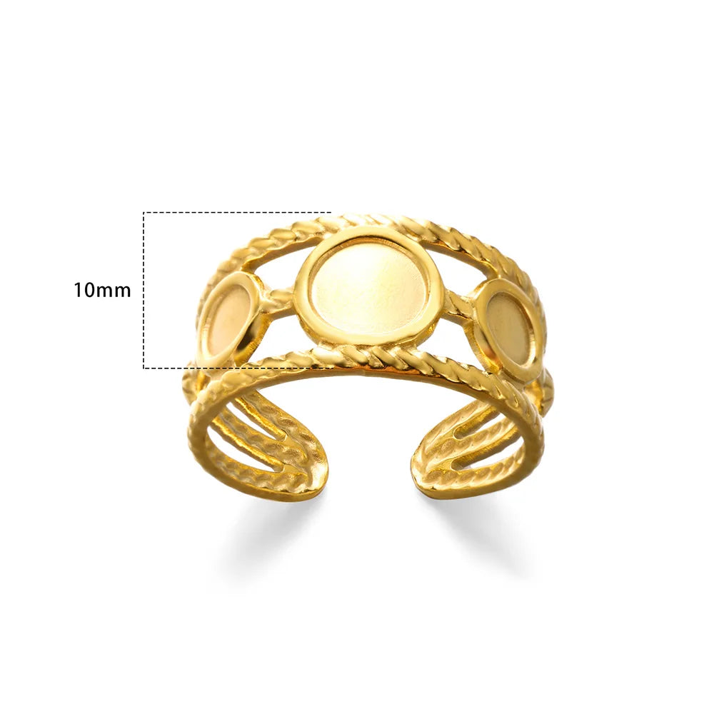 Stainless Steel Rings for Women Gold Color Couple Jewelry Aesthetic Accessorie Adjustable Punk Embossed Hollow Ring