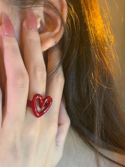 Simple Heart Shaped Rings For Women Red Color Adjustable Ring Best Party Jewelry Gift