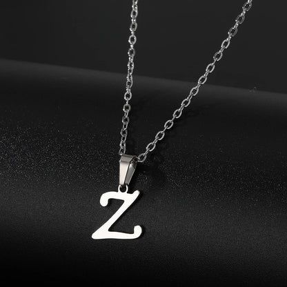 Stainless Steel English Alphabet 26 A-Z Letter Necklace Pendant Women Men Capital Initial Name Necklace Birthday Gift