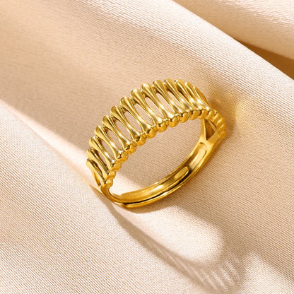 Stainless Steel Rings for Women Gold Color Couple Jewelry Aesthetic Accessorie Adjustable Punk Embossed Hollow Ring